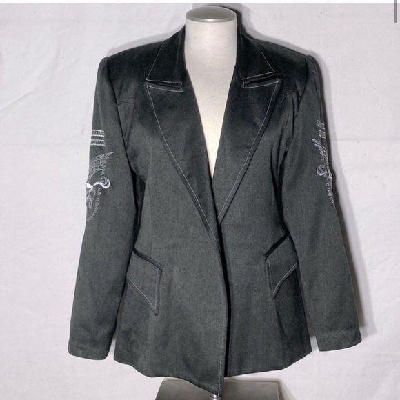 Adina Grey Green Embroidered Blazer M - Picture 2 of 14